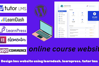 design lms or course website using tutor lms or learndash on wordpress
