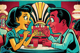 create retro vintage cartoon illustration and pop art style