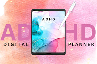 design adhd digital planner, hyperlinked, fillable