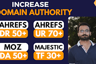 increase domain rating ahrefs DR, moz domain authority da, majestic tf