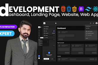 develop front end, dashboard, landing page, website develop