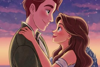 make your cute disney cartoon couple portrait