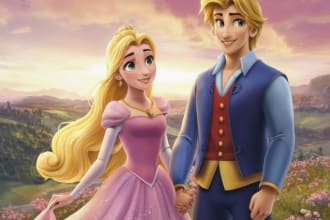 design a professional disney couple portrait