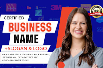 create catchy business name, brand name, product name, tagline and logo