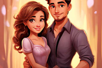 make your couple into lovely disney cartoon portrait
