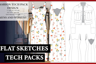 create  flats fashion technical drawings and tech packs