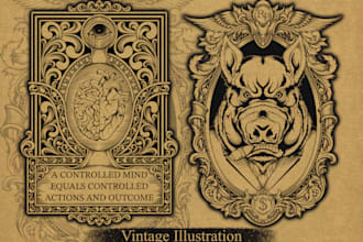 draw vintage ornamental illustration with engraving style
