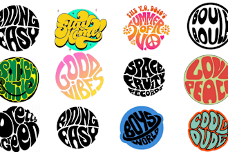draw cute typography logo design circle style