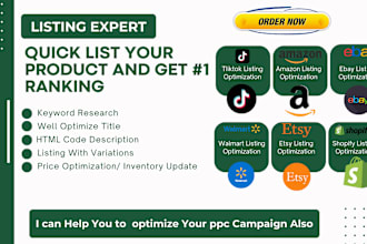do walmart listing, ebay listing etsy listing and amazon listing optimization