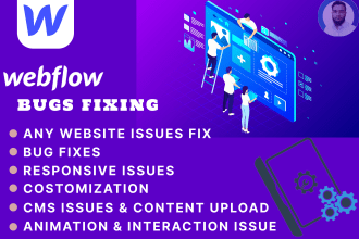 fix webflow website issues, bugs, responsiveness issues and bugs