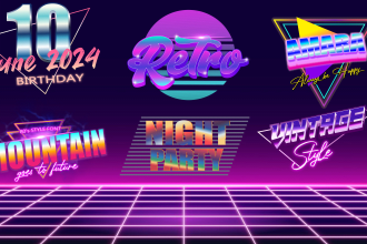 do or redo the 80s vintage retro  logo in chrome style