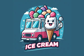 design outstanding ice cream food truck mascot logo with any file