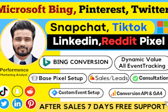 setup bing ads conversion tracking, snapchat, tiktok, pinterest, twitter pixel