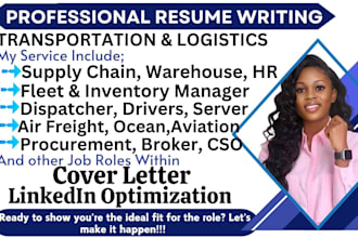 write ats transportation, logistics, warehouse supply chain, hr, business resume