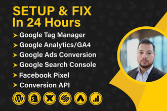 fix and setup gtm, google analytics 4, ga4, ads conversion in 24 hours