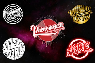 design dj metal, rap, neon, circular, typography, signature, calligraphy logo