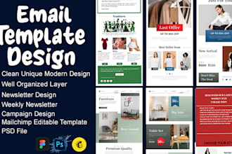 do email template design, email campaign, email newsletter on mailchimp, klaviyo