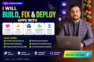build, fix and deploy apps with lovable, bolt, replit, supabase, and stripe