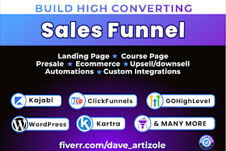 design sales funnels, landing pages in clickfunnels, kajabi, wordpress
