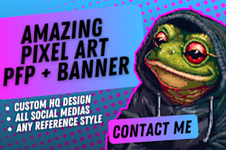 design custom pixel art profile picture and banner for youtube, twitch, discord