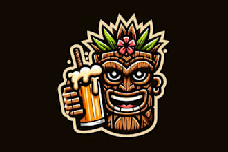 design awesome tiki beer mask mascot logo with satisfaction guaranteed