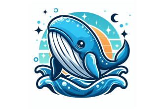 design awesome whale sea water mascot logo with unlimited revision