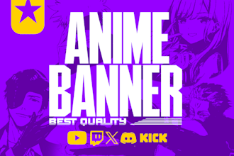 design unique anime youtube banner, twitch banner, discord