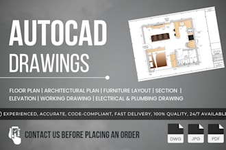 draw 2d floor plan, furniture layout, section, and elevation