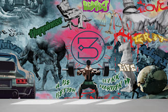 create wallpaper art offices, gym, mural, restaurant, doodle