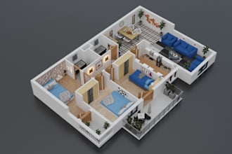 create detailed 2d to 3d floor plans and rendering