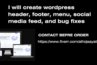 create header, footer, menu, social media feed, bug fixes