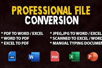 convert pdf to word, convert pdf to excel, typing, handwriting to word or excel