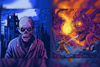 draw detailed dark art illustration for tshirt and album cover