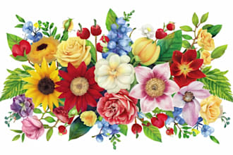 make a botanical illustration of flowers, plants, fruits