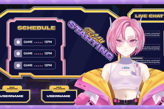 design cute anime vtuber twitch or youtube stream for overlay