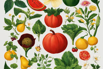 draw your flowers fruits vegetable and botanical plants