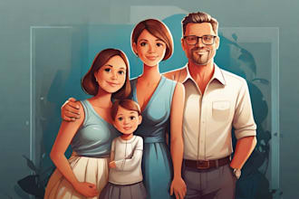 draw a vector art family portrait