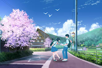 create unique anime poster, phone and PC wallpaper, comic strip, photo collage