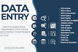 do data entry, copy paste, web research, excel data entry, PDF to excel