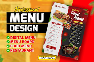 design digital menu, menu board, pricelist and food menu