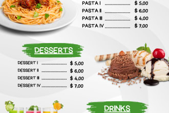 design unique food menus, etsy logo, banners, restaurant menu, and party flyers