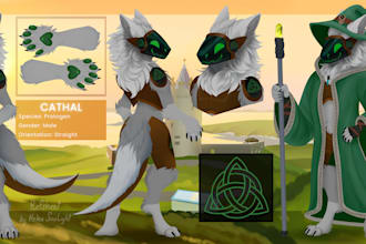 create a detailed protogen or primagen ref sheet, fursona