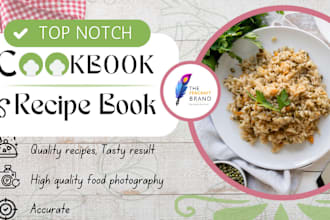write and design high quality cookbook and recipes book, kindle cover, meal plan