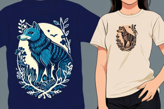 create animal linocut tshirt design for brands