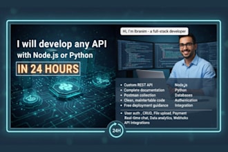 develop any API with nodejs or python in 24 hours