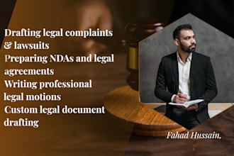 prepare legal document, lawsuits complaint, motions and nda