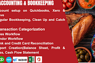 do bookkeeping for restaurant,café and bakery in quickbooks, xero and wave
