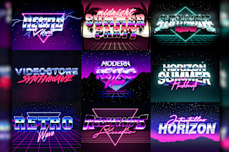 make 80s retro style 3d custom logo designs in  chrome and neon effects