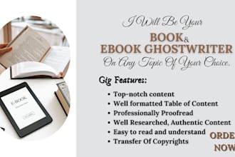 be your book and ebook writer as a ghostwriter and kindle book writer