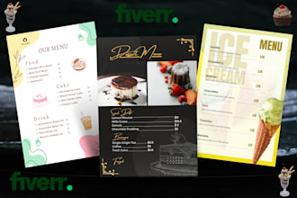 design dessert flyer, food, menu flyer and brochure in 5hrs